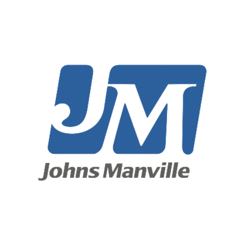 Johns Manville logo blue JM letters white background
