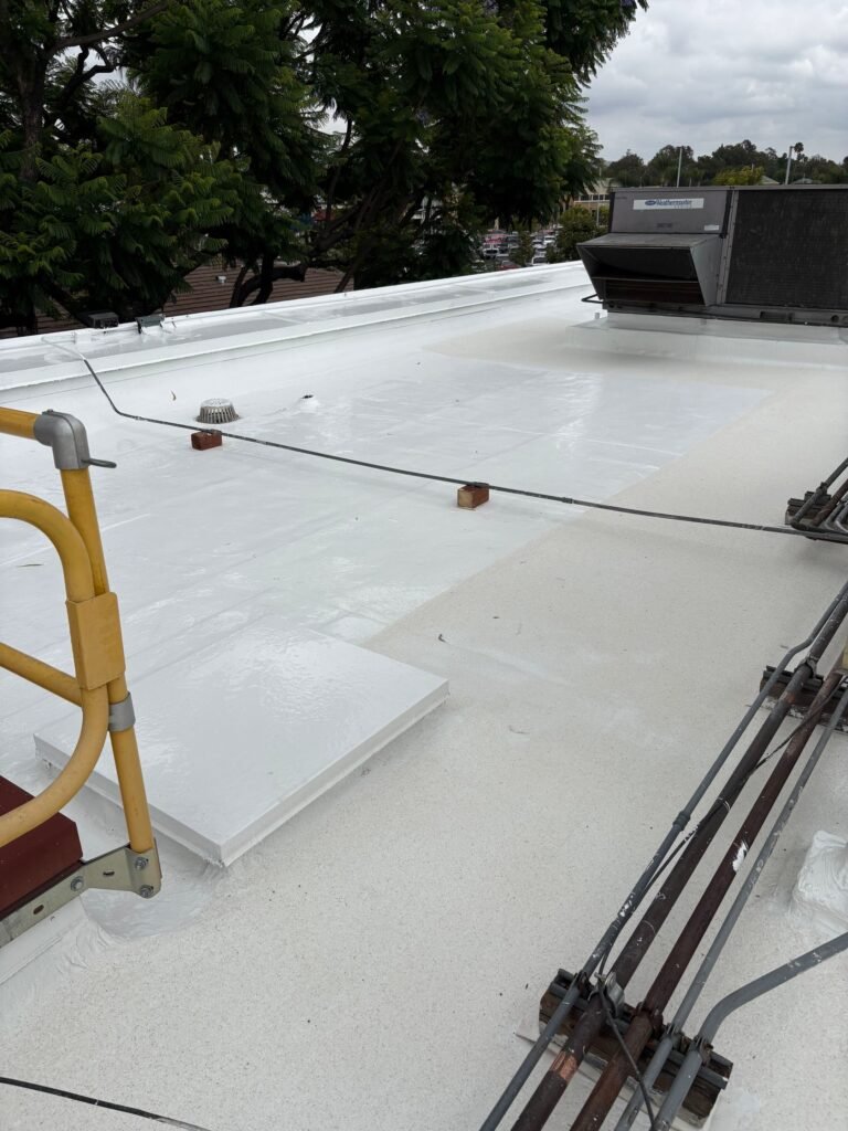 Commercial roofing project Southern California flat white roof installation