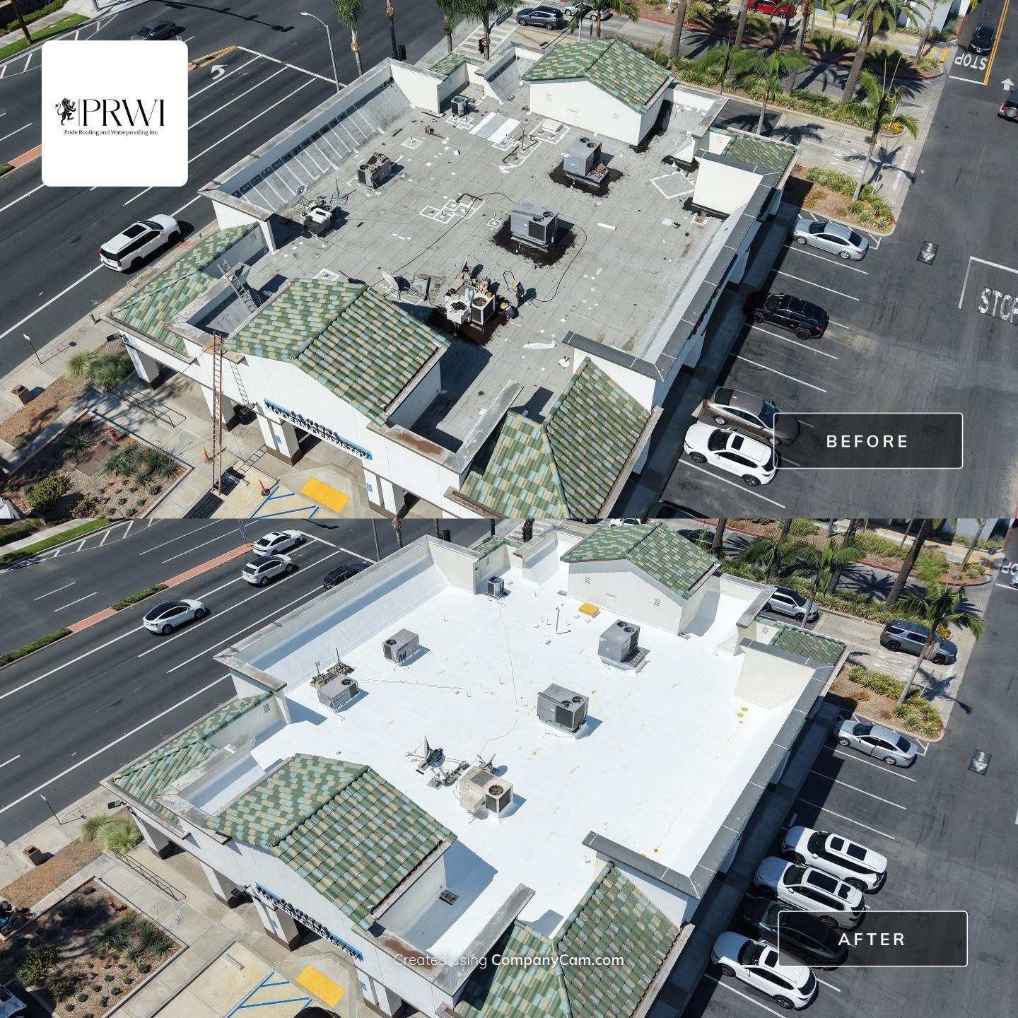 Before and after image of commercial rooking projects