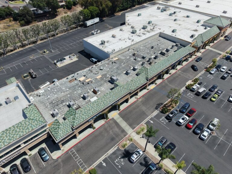 Commercial roofing project at Southern California shopping center
