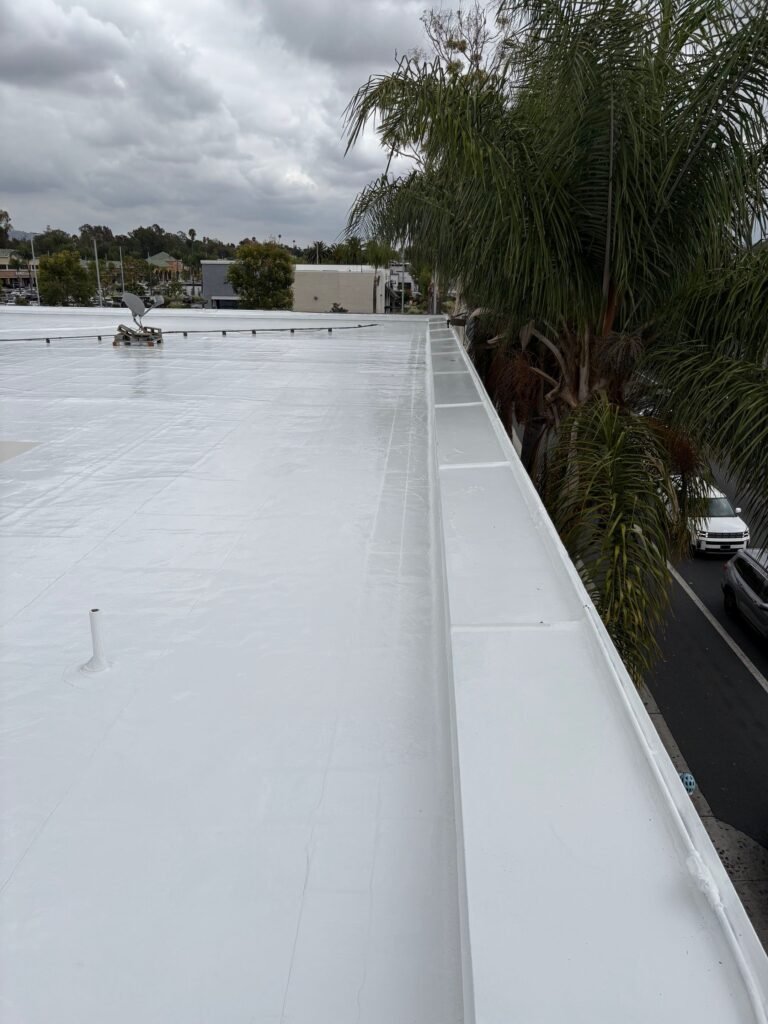 Commercial roofing project on flat white roof Southern California