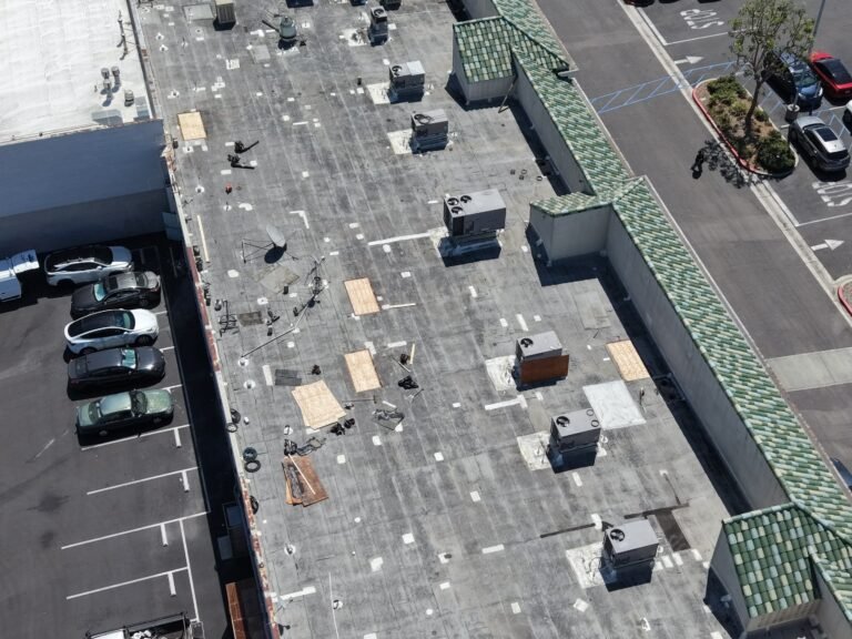 Commercial roofing project at Southern California inline shops.