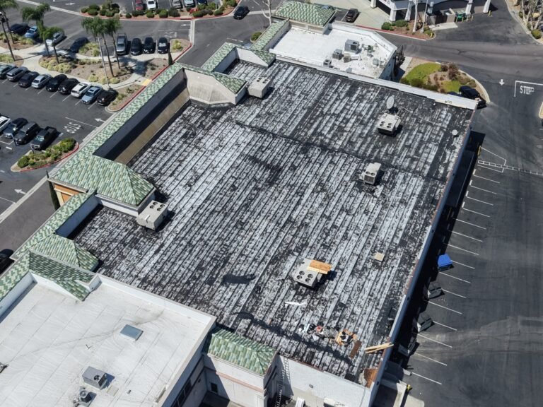 Commercial roofing project on large retail building Southern California