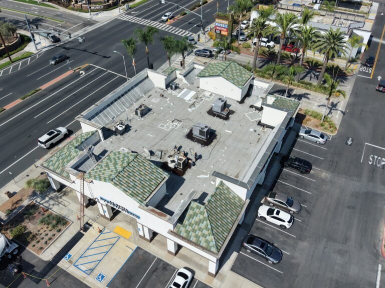 Commercial roofing project on modern dentistry building Southern California